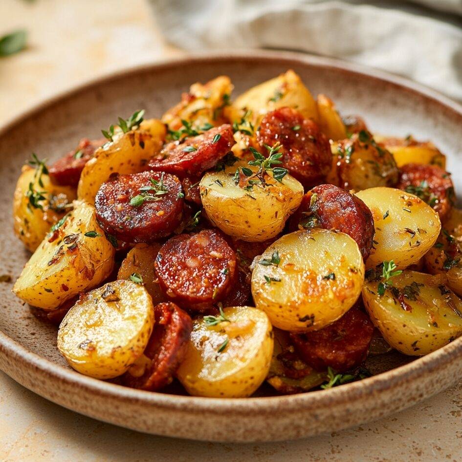 Smażone ziemniaki z kiełbasą chorizo w stylu hiszpańskim - przepisy undefined | Tefal
