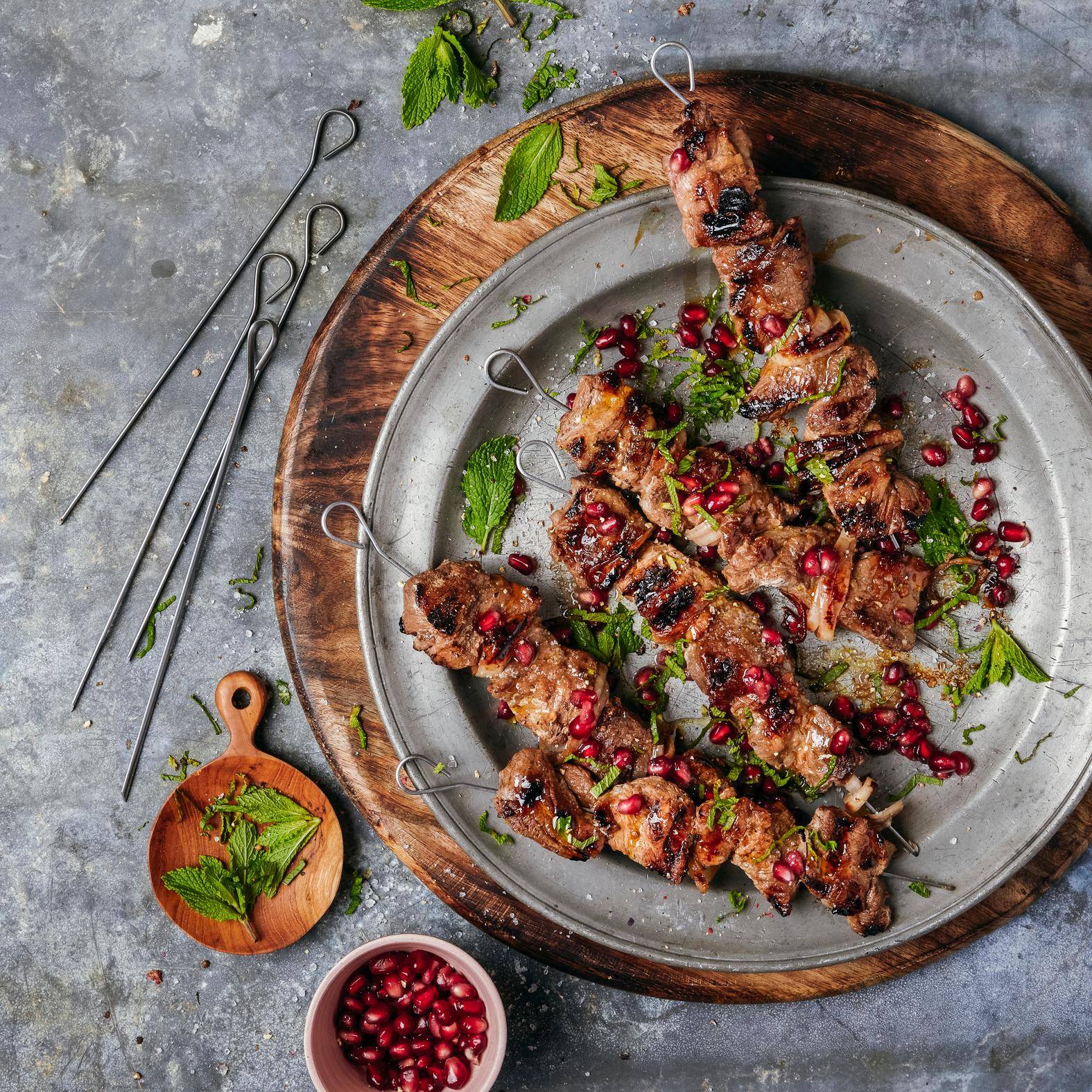 Szaszłyki wieprzowe marynowane w soku z granatów - przepisy OptiGrill 2in1 | Tefal