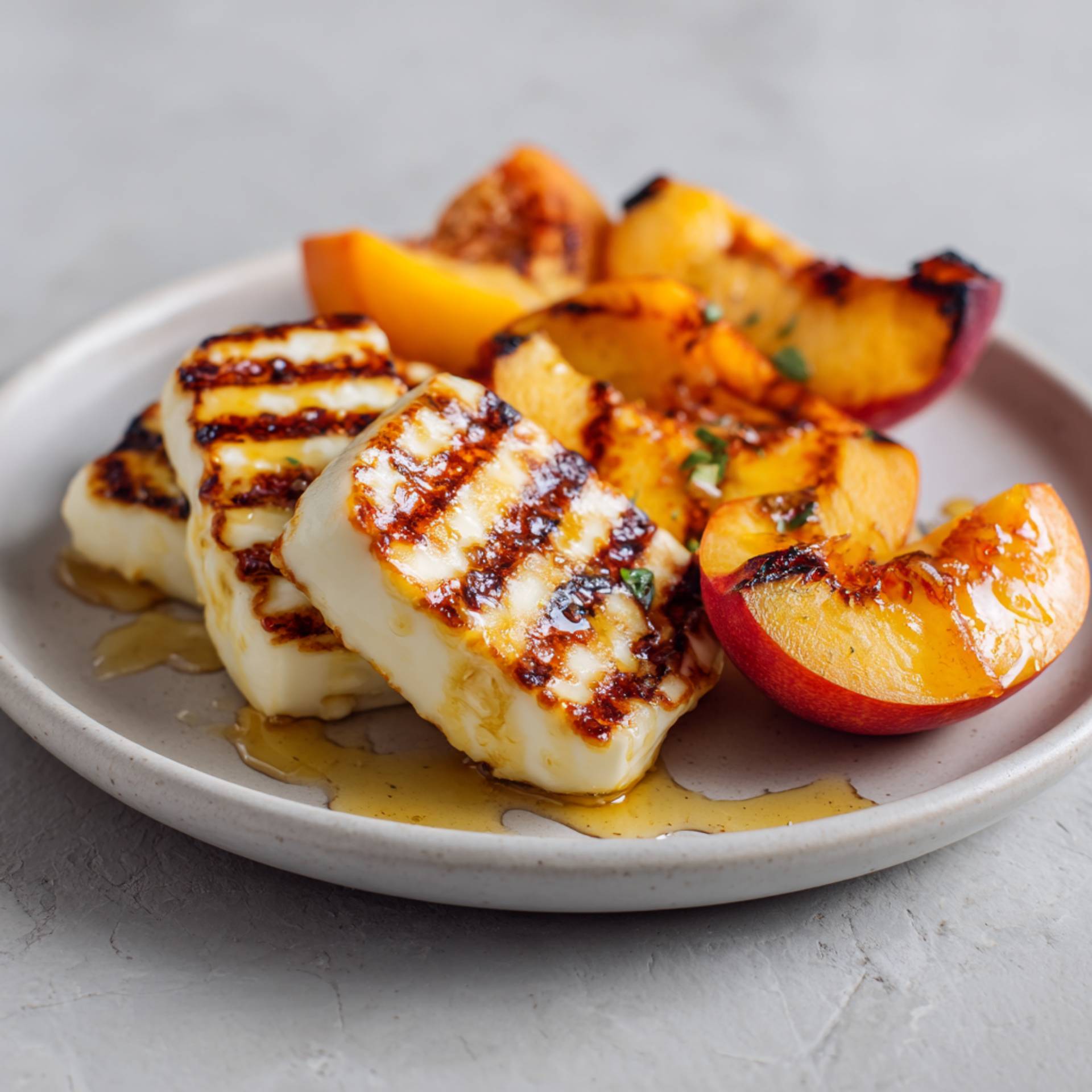 Halloumi z grillowaną brzoskwinią i miodem - przepisy OptiGrill XL | Tefal