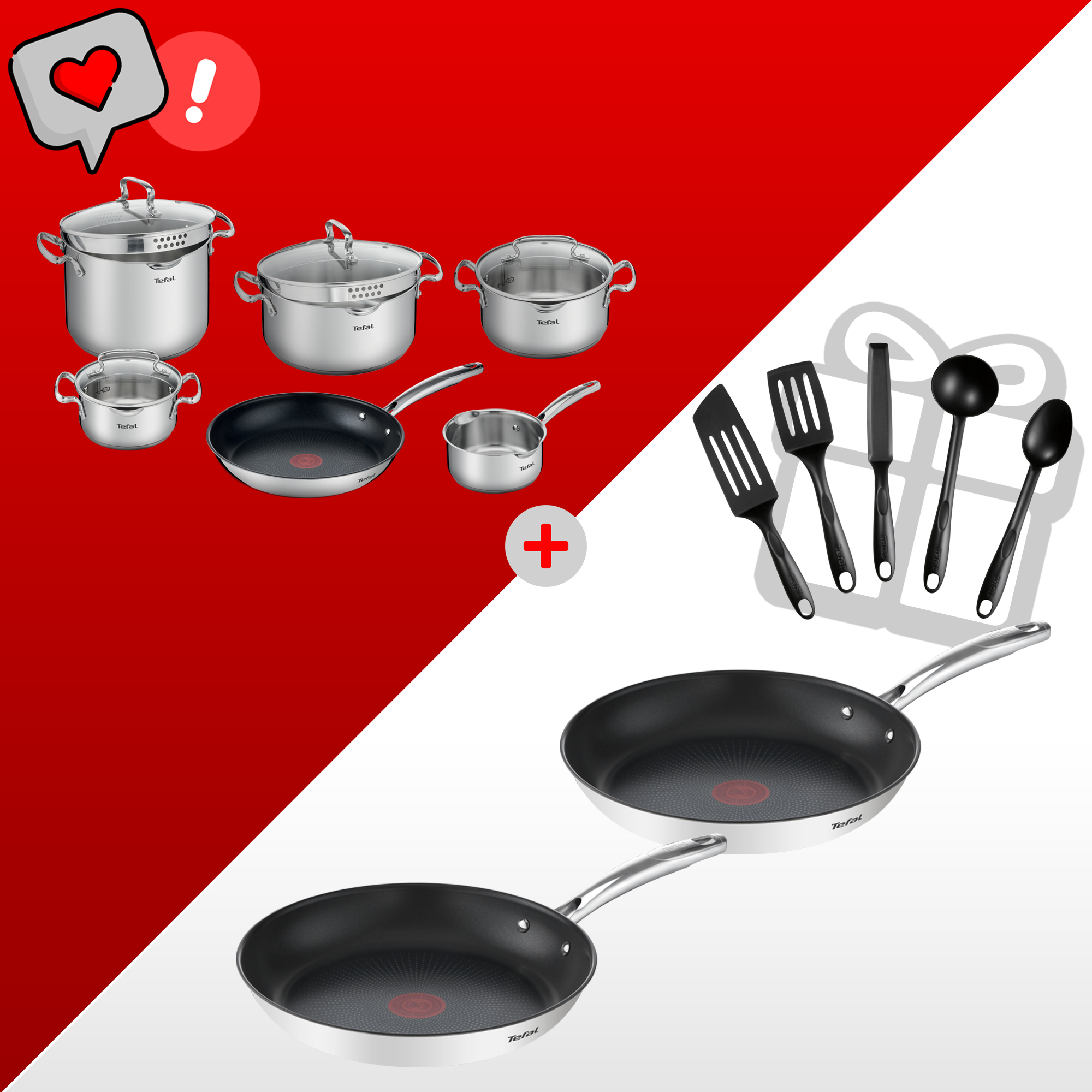 Zestaw garnków i patelni Tefal Duetto+ (10 elementów) + Patelnie Tefal Duetto+ 24/28cm i akcesoria