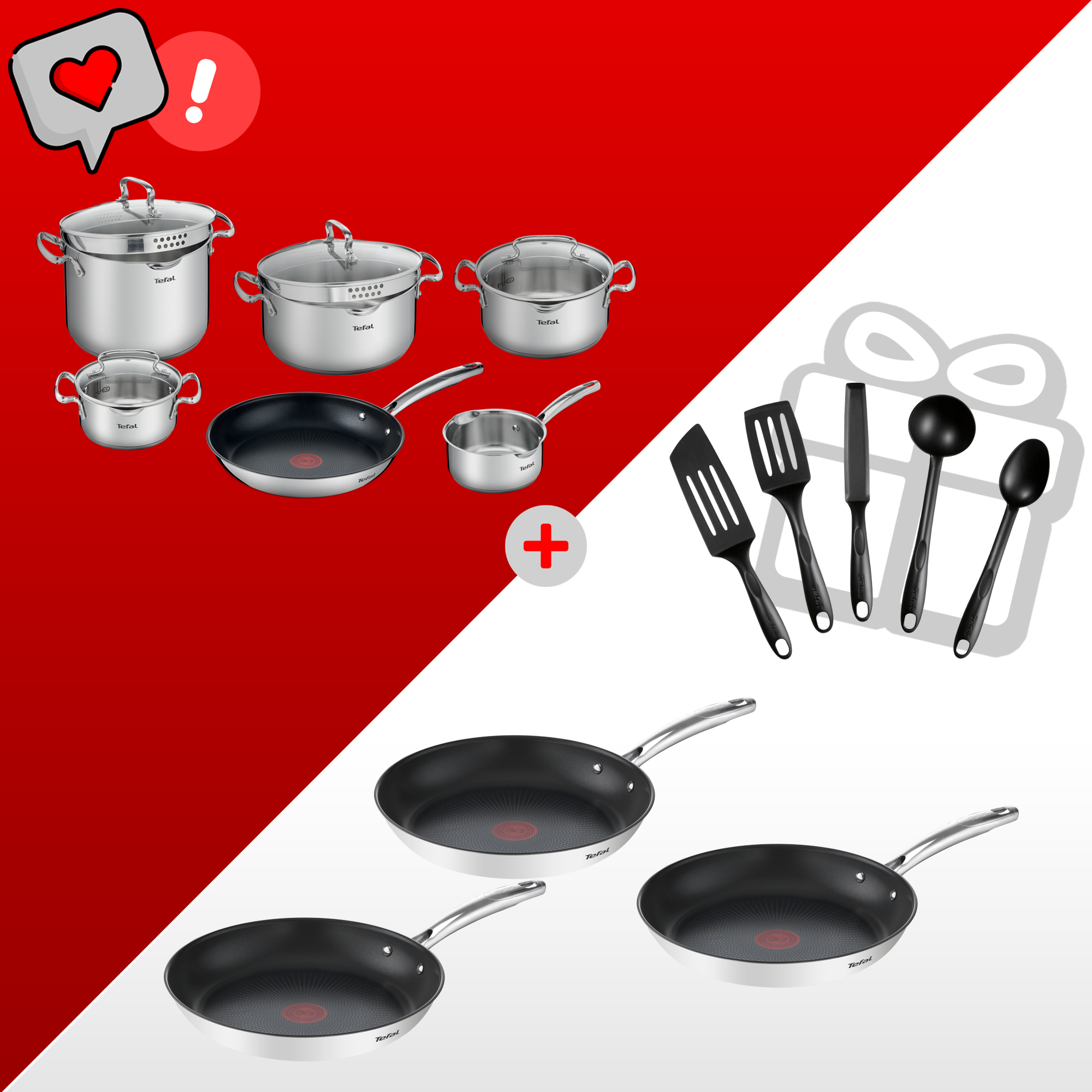 Zestaw garnków i patelni Tefal Duetto+ (10 elementów) + Patelnie Tefal Duetto+ 24/28/30cm i akcesoria